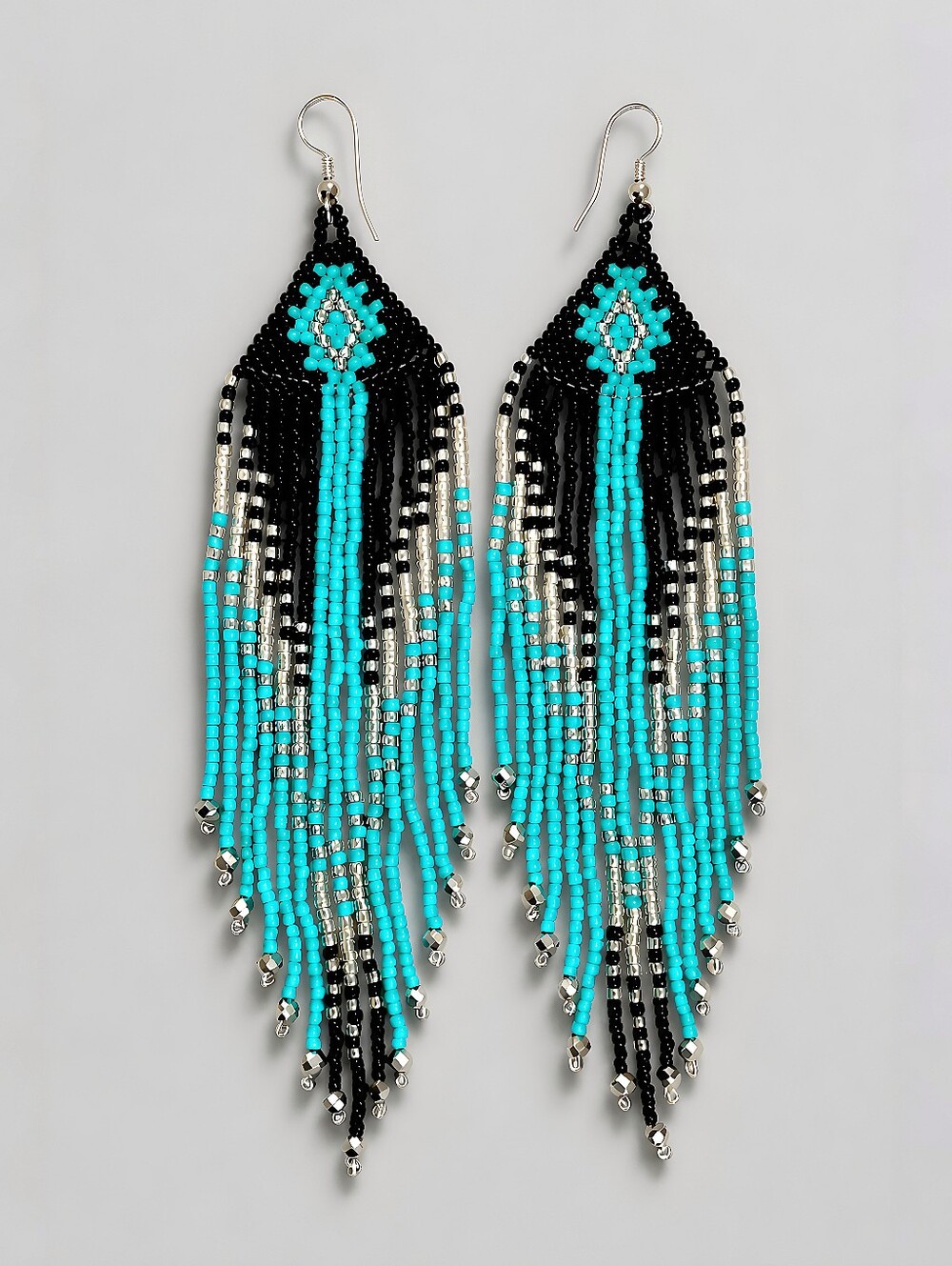 Turquoise Boho Fringe Beaded Earrings - Handmade Southwestern JewelryMeticulou